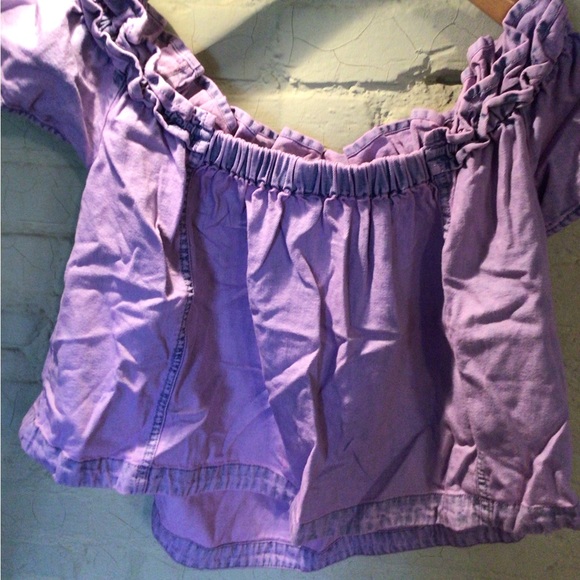 SaleRare Free People off shoulder acid wash denim top - Picture 4 of 5